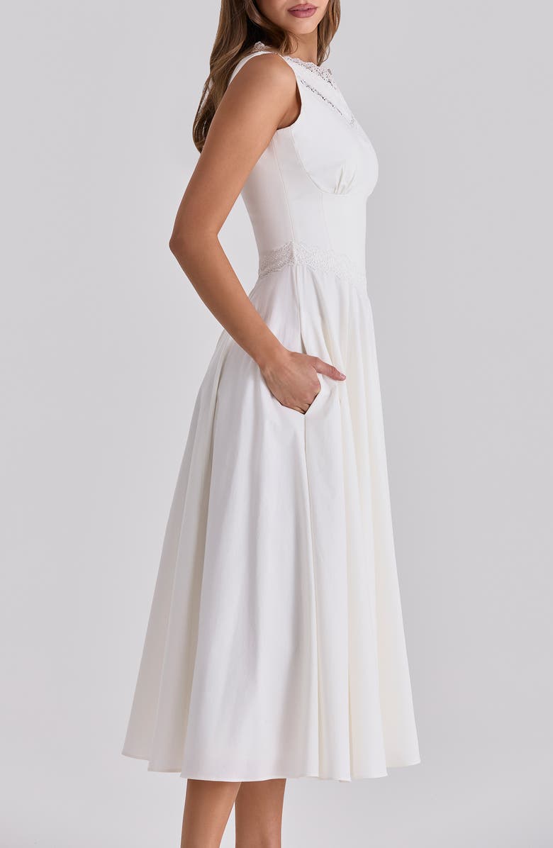 HOUSE OF CB Scarlett Lace Trim Stretch Cotton Midi Cocktail Dress, Alternate, color, White