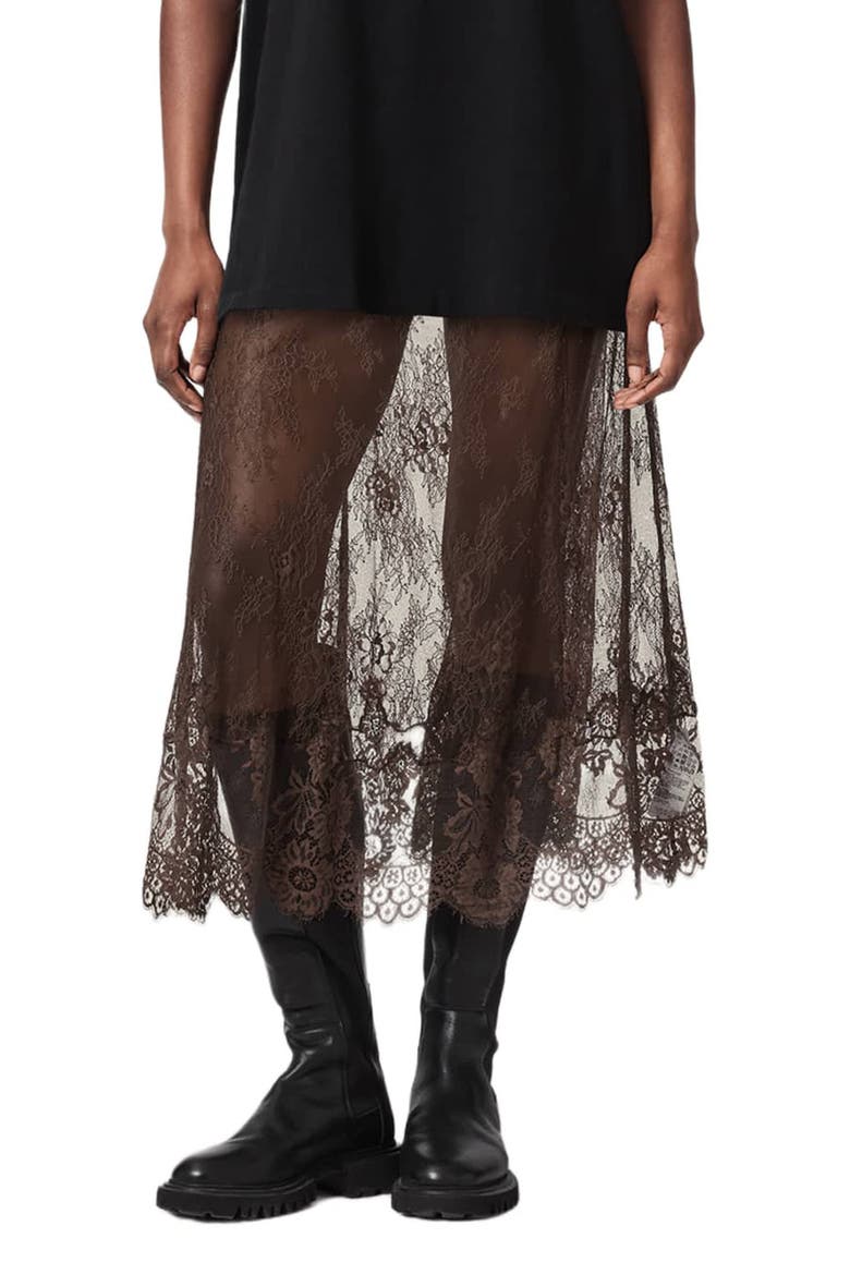 Arran Sheer Lace Maxi Skirt, Main, color, BITTER BROWN