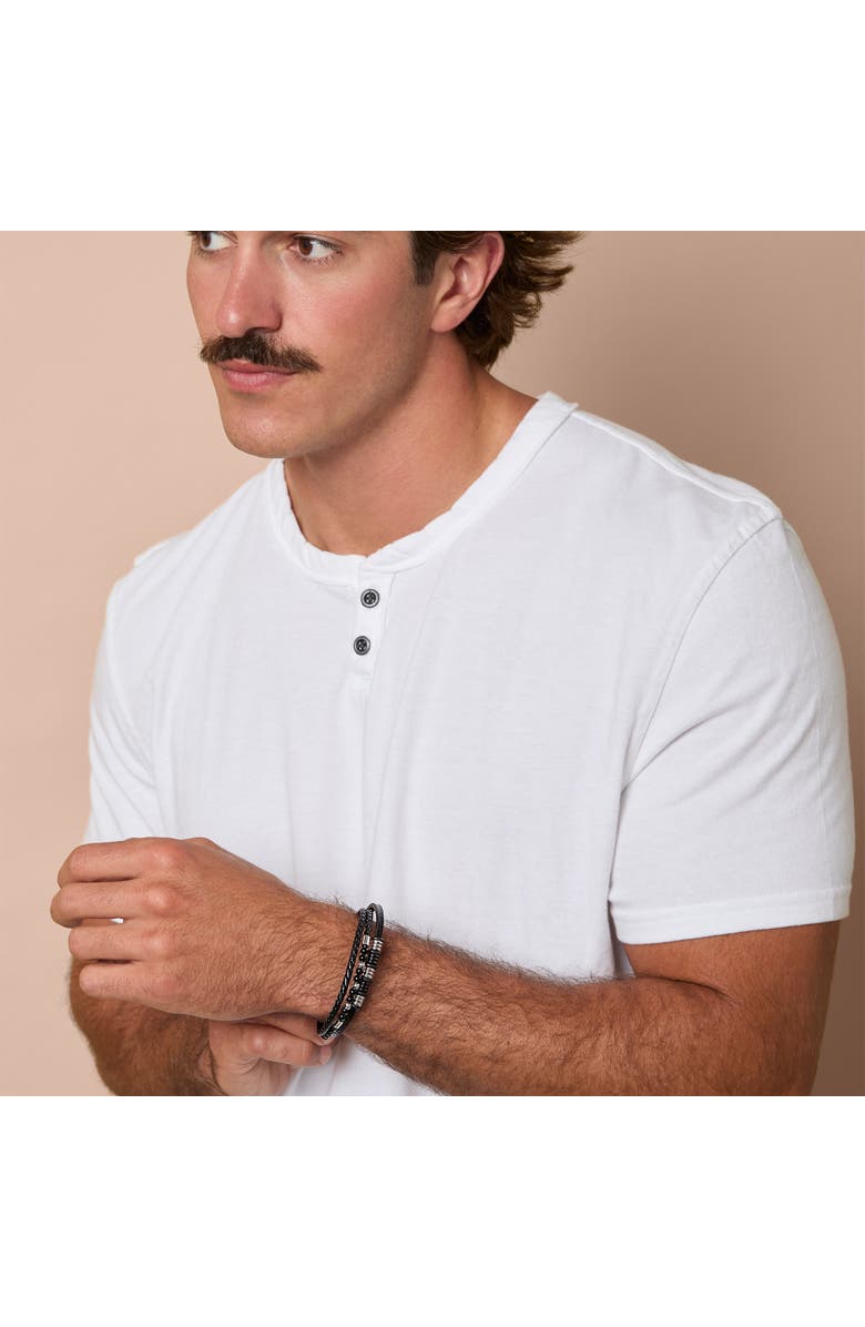 Lucky Brand Stainless Steel Triple Row Black Cord Bracelet - 8.25", Alternate, color, Black, Silver