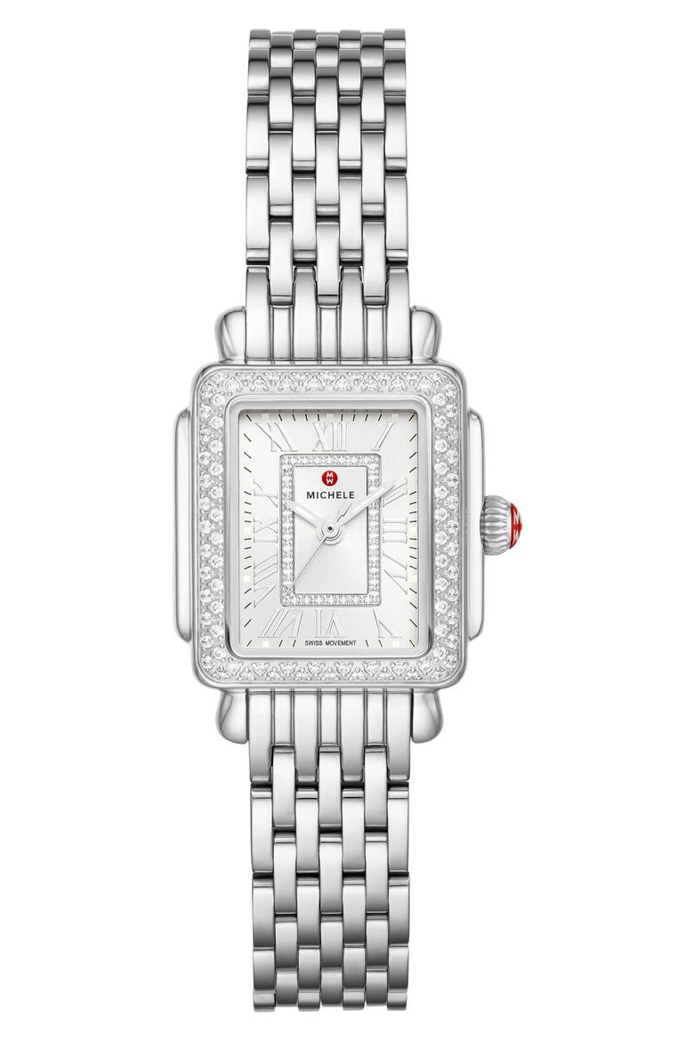 Deco Madison Mini Diamond Head & Bracelet, 22mm, Alternate, color, SILVER/ SILVER WHITE SUNRAY