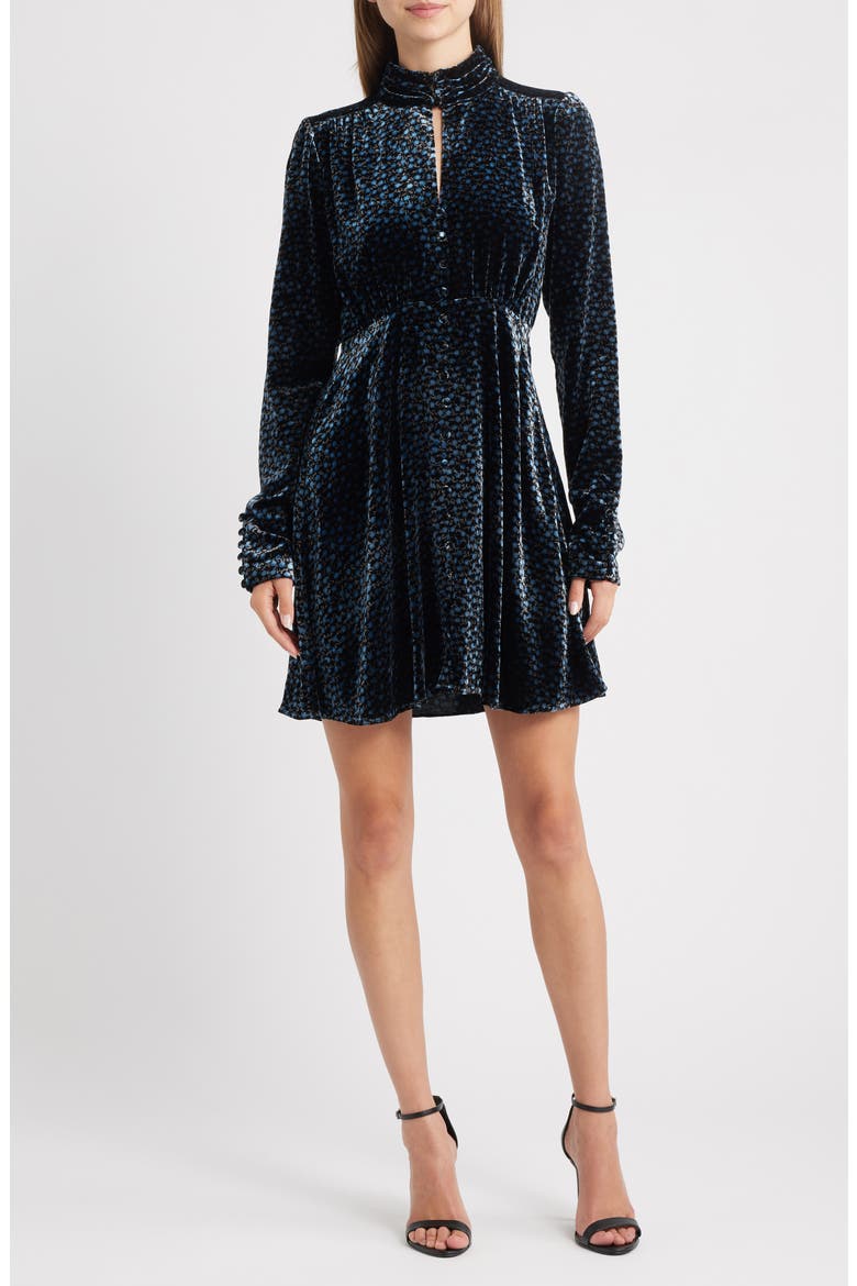 Lila Floral Long Sleeve Velvet Cocktail Dress, Main, color, BLACK FLORAL