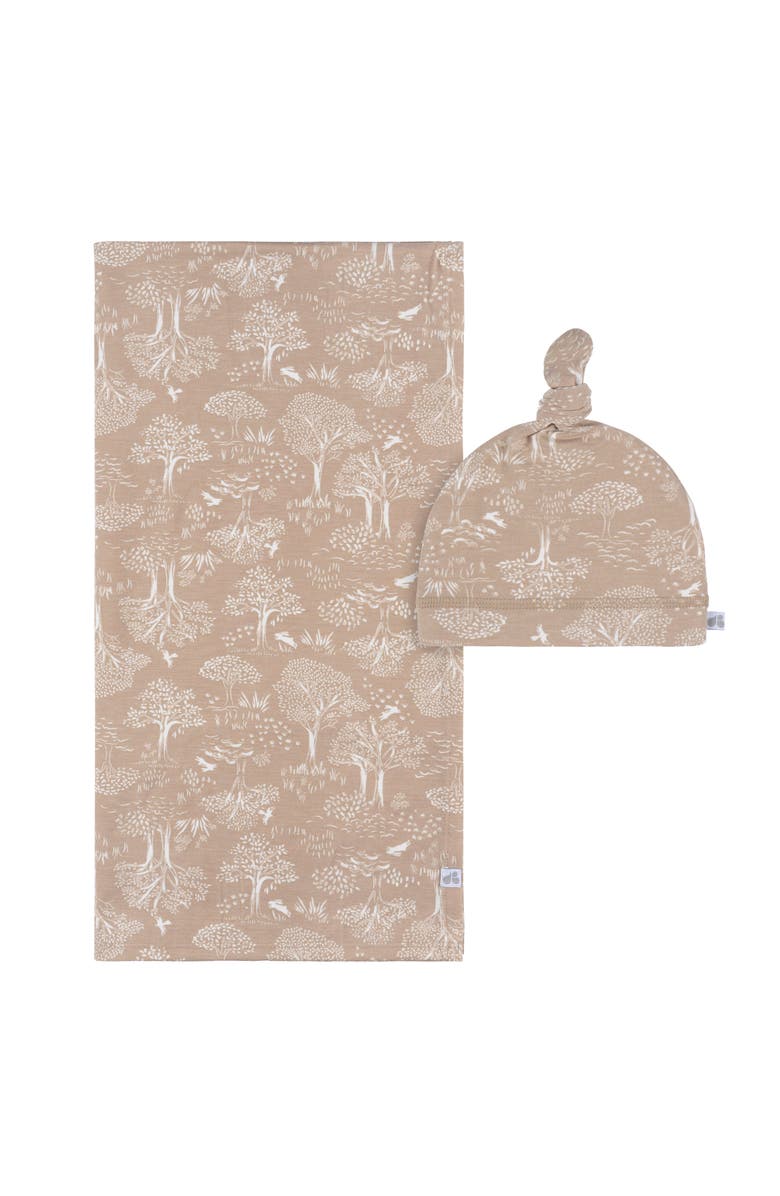 Just Born Swaddle Blanket & Hat Set, One Size, Main, color, Tan Forest