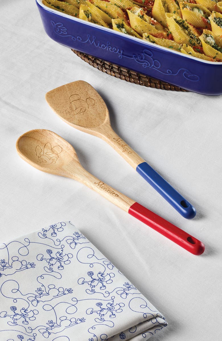 Disney Mickey Bon Voyage Set of 2 Wood Utensils, Alternate, color, Blue/ Red