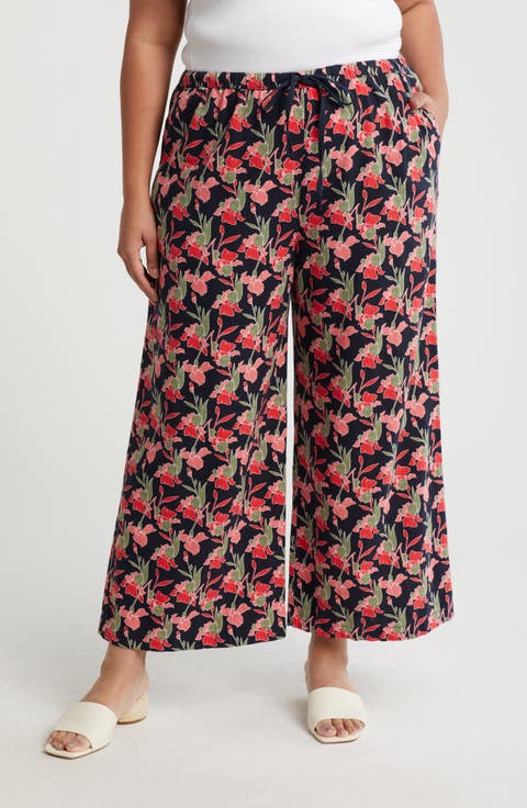 Pull-On Crop Wide Leg Linen Blend Pants (Plus)