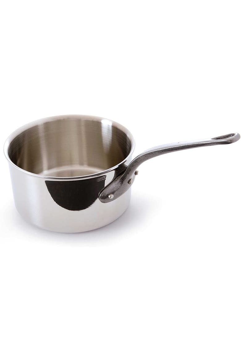 M'Cook Ci 3.6 Quart Stainless Steel Covered Saucepan w/Cast Iron Handle, 7.8 Inch, Main, color, Silver
