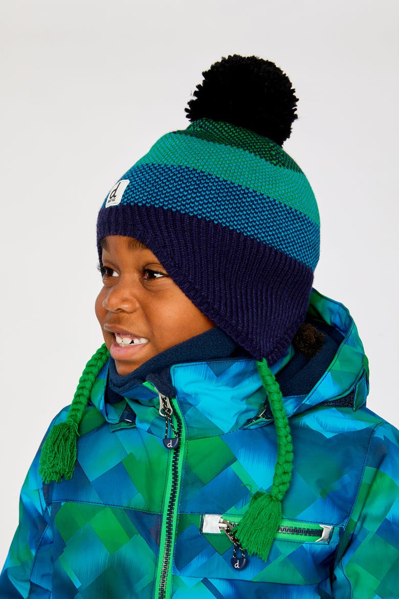 Winter Ombré Stripe Fleece Lined Peruvian Knit Hat with Pompom, Alternate, color, Blue and Green Knit