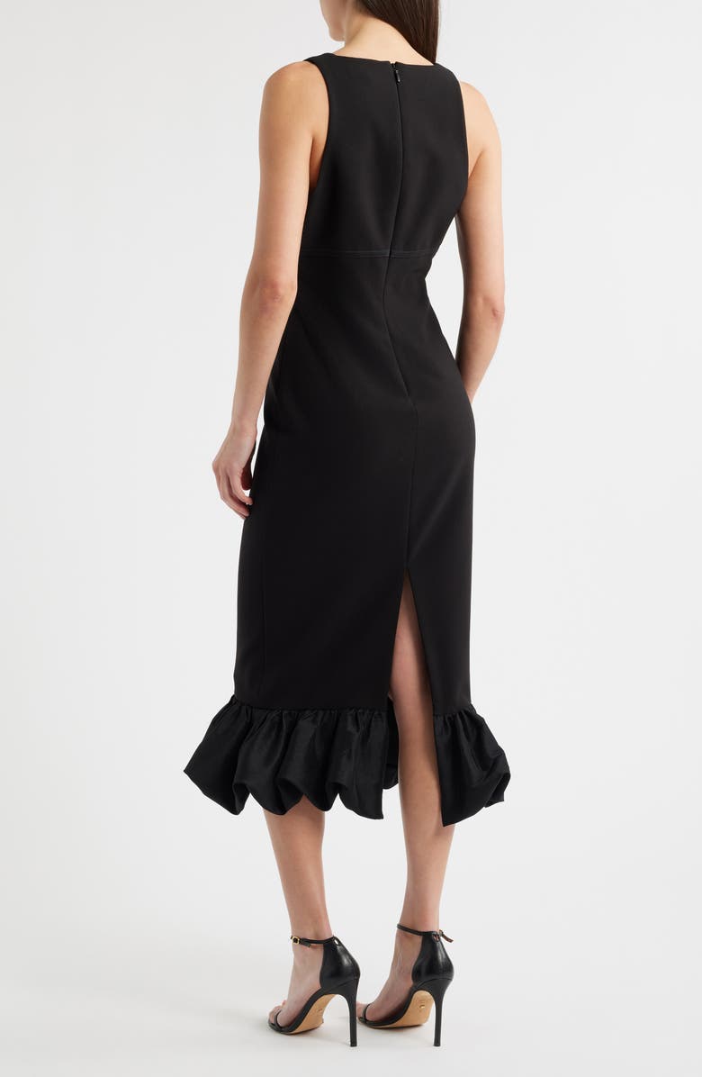 LIKELY Balta Ruffle Hem Mixed Media Cocktail Midi Dress, Alternate, color, Black