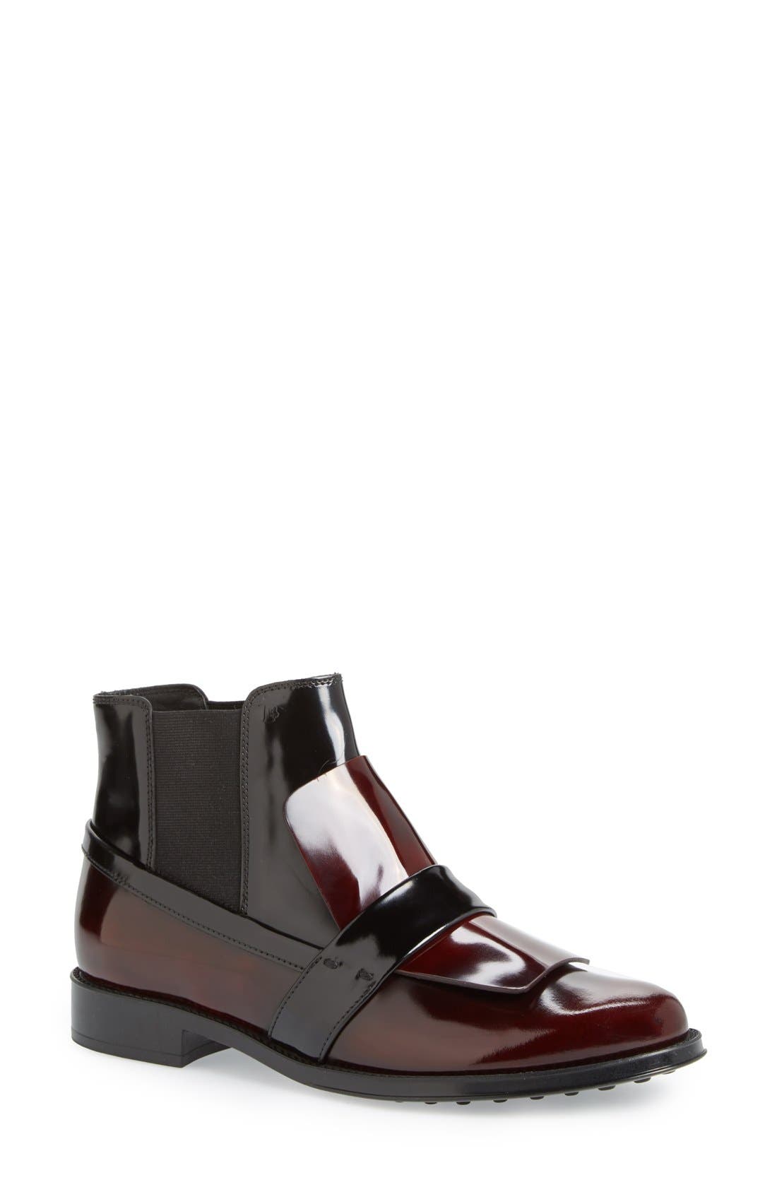 Mask Chelsea Bootie, Main, color, BLACK/ BURGUNDY LEATHER