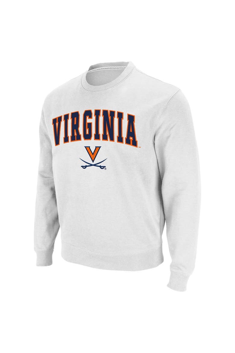 Men's Colosseum White Virginia Cavaliers Team Arch & Logo Tackle Twill Pullover Sweatshirt, Alternate, color, White