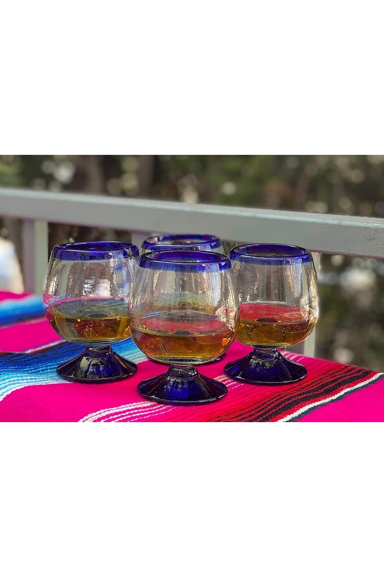 Rim Cognac Snifter Tequila Glasses - Set of 4, Alternate, color, Cobalt Rim