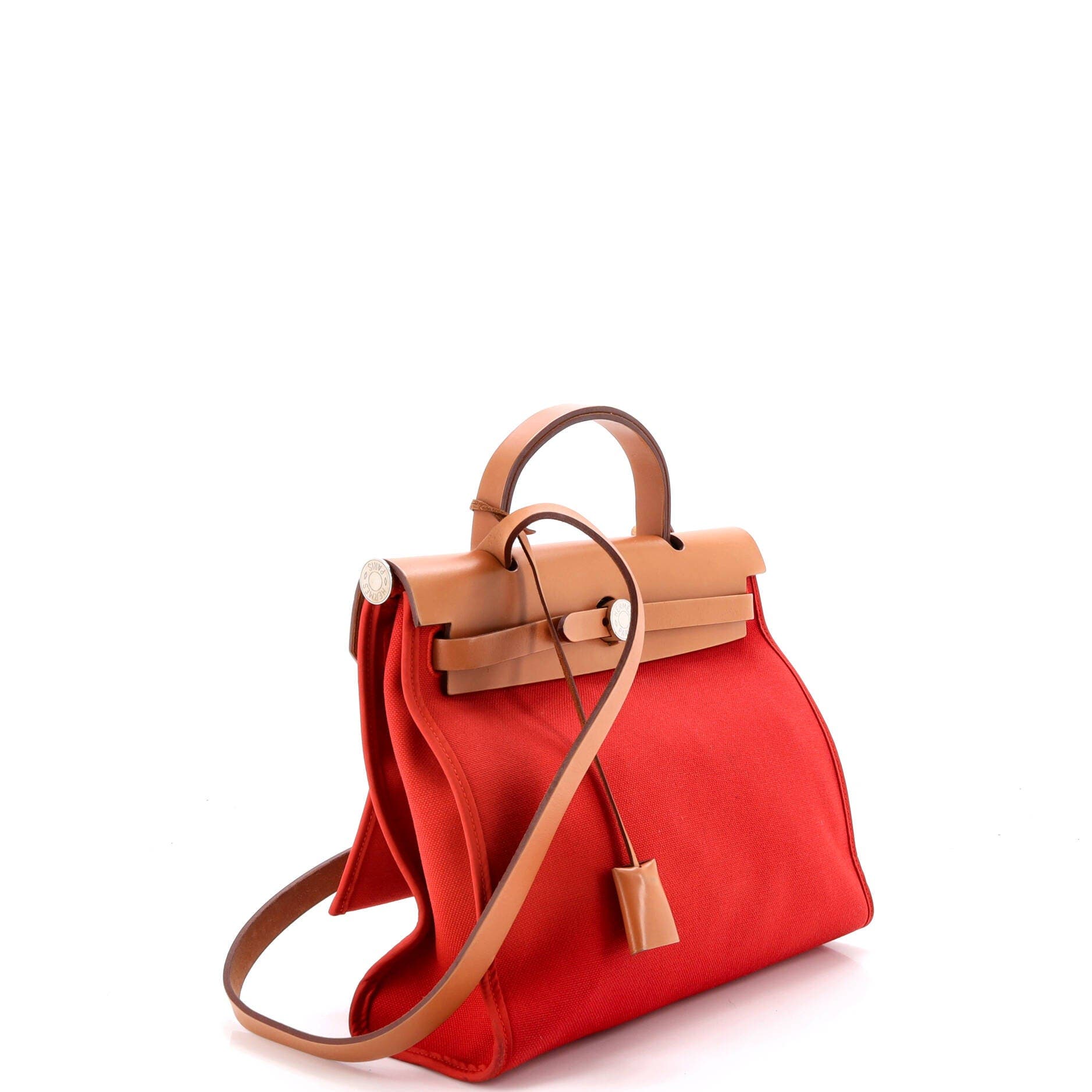 Pre-Owned Hermes Herbag Zip Leather and Toile 31, Alternate, color, Rouge Tomate