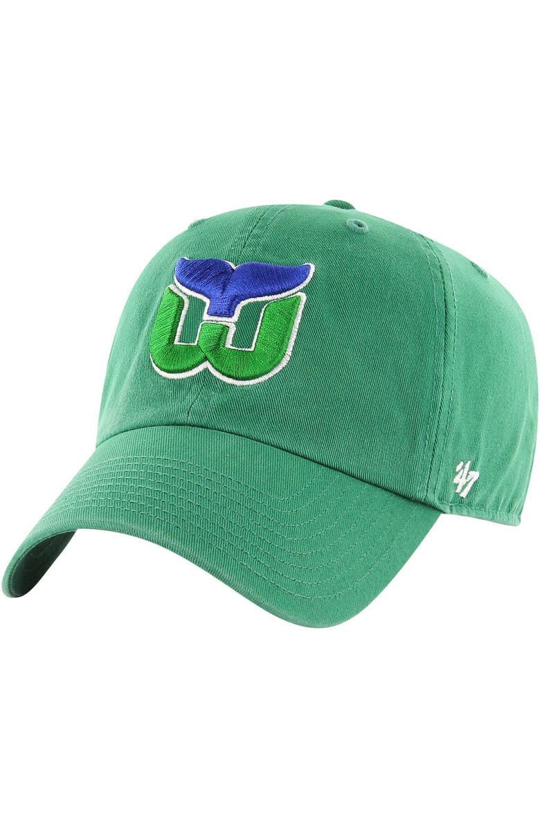 '47 Men's '47 Green Hartford Whalers Vintage Hockey Logo Clean Up Adjustable Hat, Main, color, 