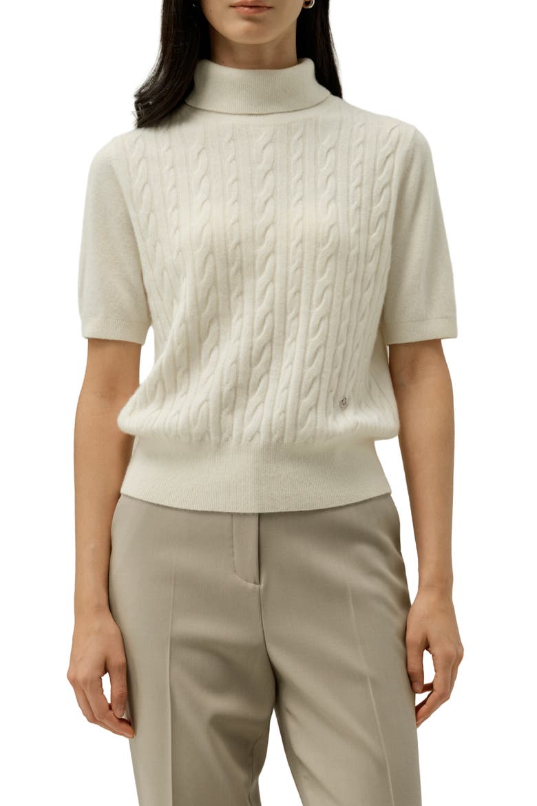 Women's Cable-Knit Baby Cashmere Turtleneck Top, Main, color, Cloud