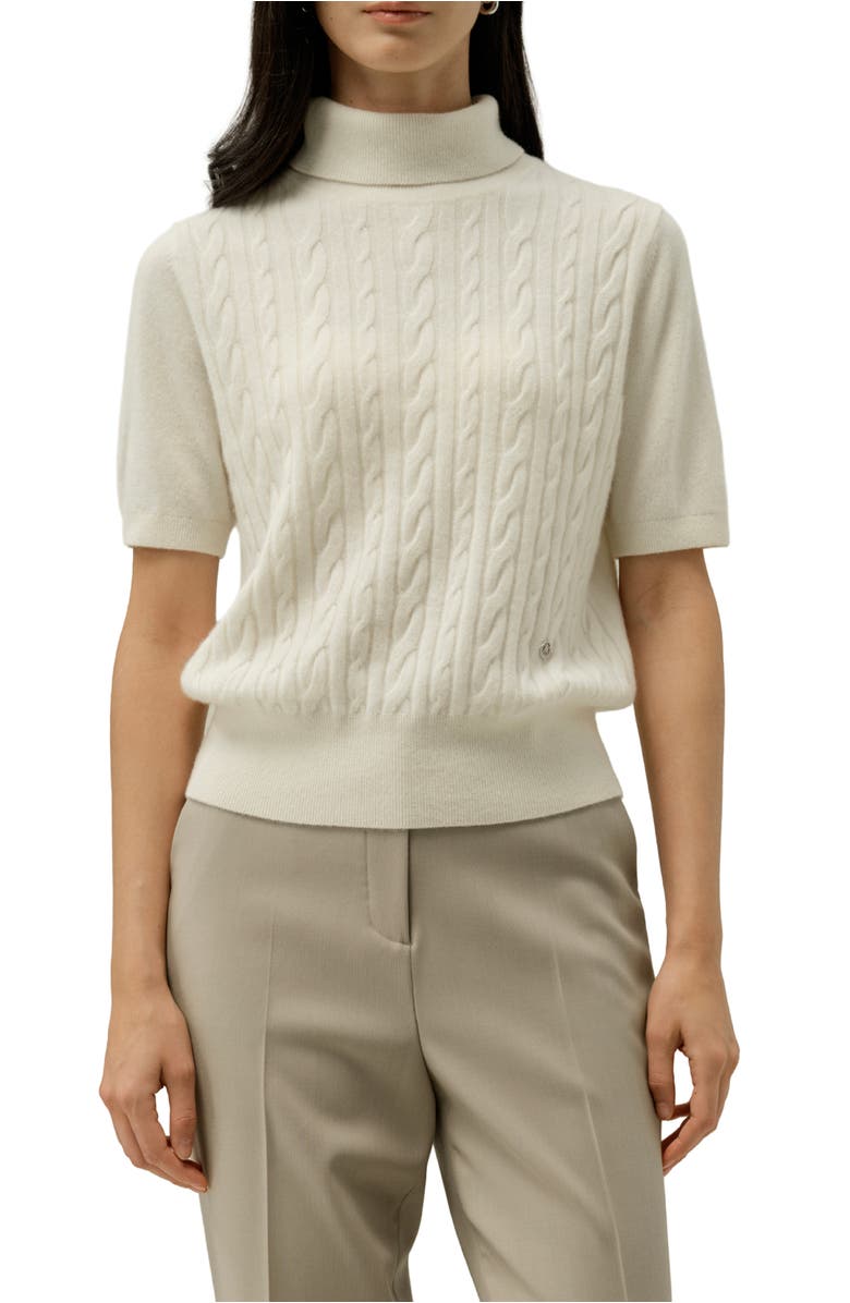 Lilysilk Women's Cable-Knit Baby Cashmere Turtleneck Top, Main, color, Cloud