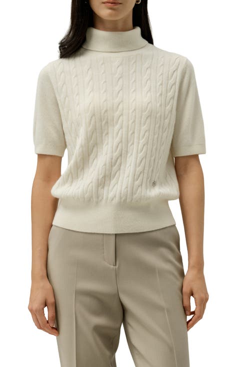 Women's Cable-Knit Baby Cashmere Turtleneck Top