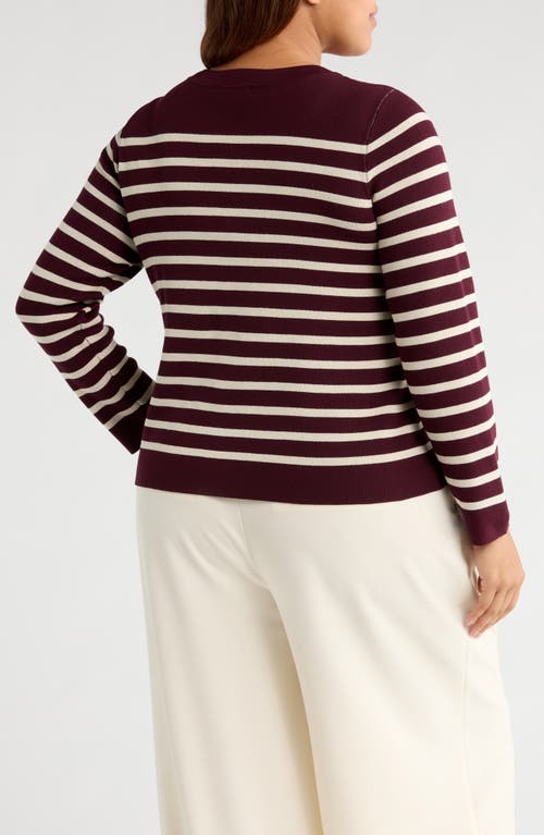 Tahari Asl Stripe Cardigan In Burgundy