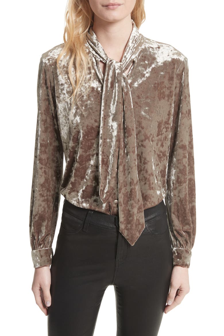 Gisele Crushed Velvet Tie Neck Blouse, Main, color, MINK