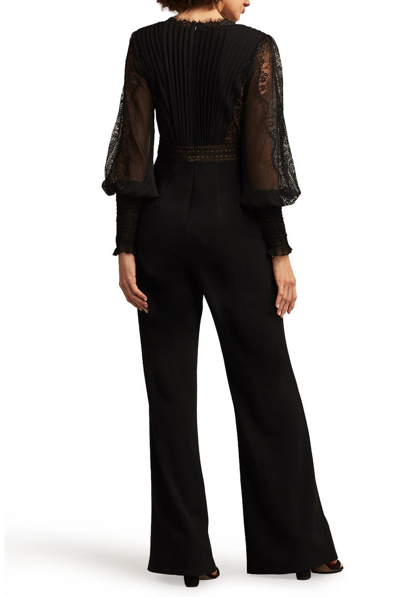 Pintuck Pleat Long Sleeve Jumpsuit, Alternate, color, BLACK/NUDE