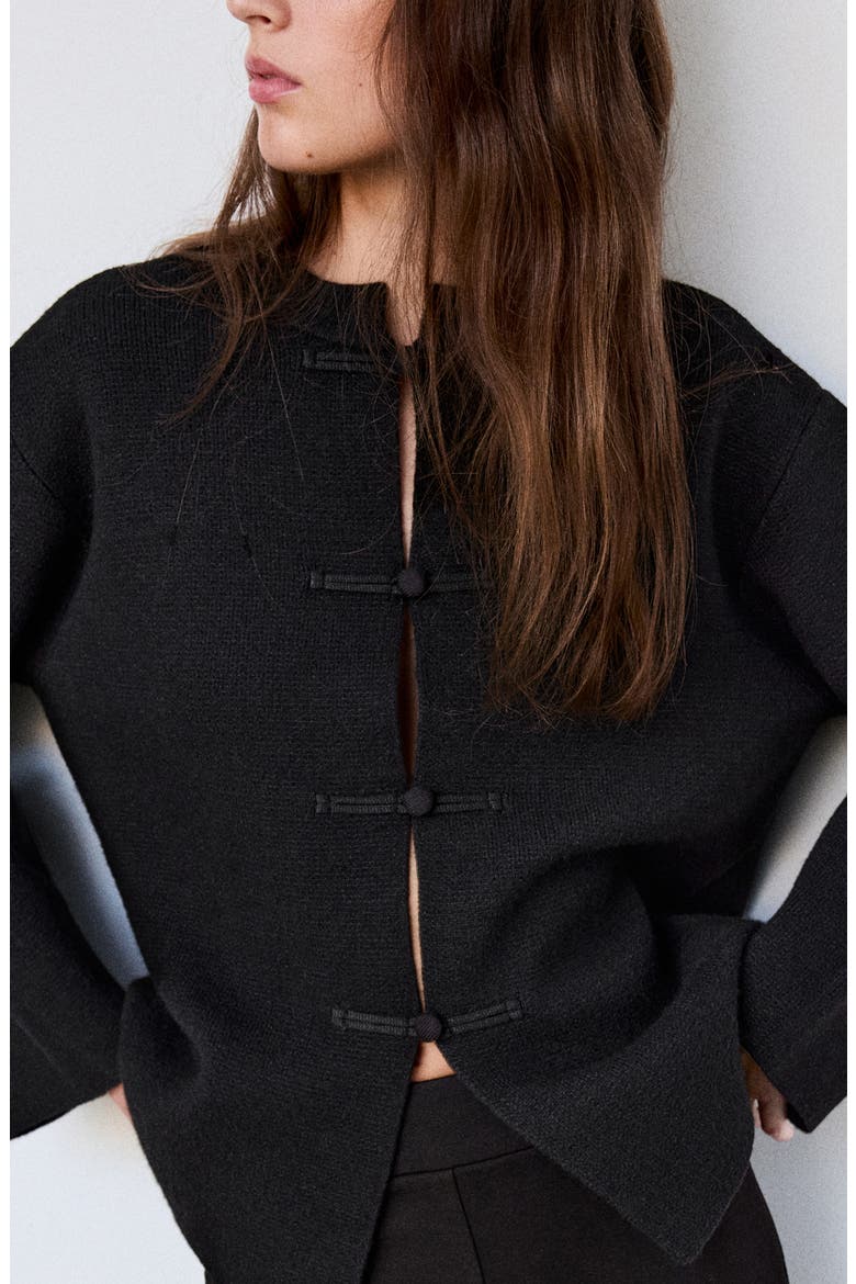 Straight Cut Jacket with Frog Closures, Alternate, color, BLACK