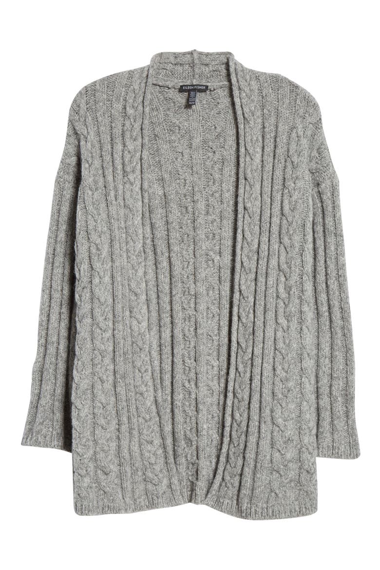 Alpaca Blend Cable Knit Cardigan, Alternate, color, MOON