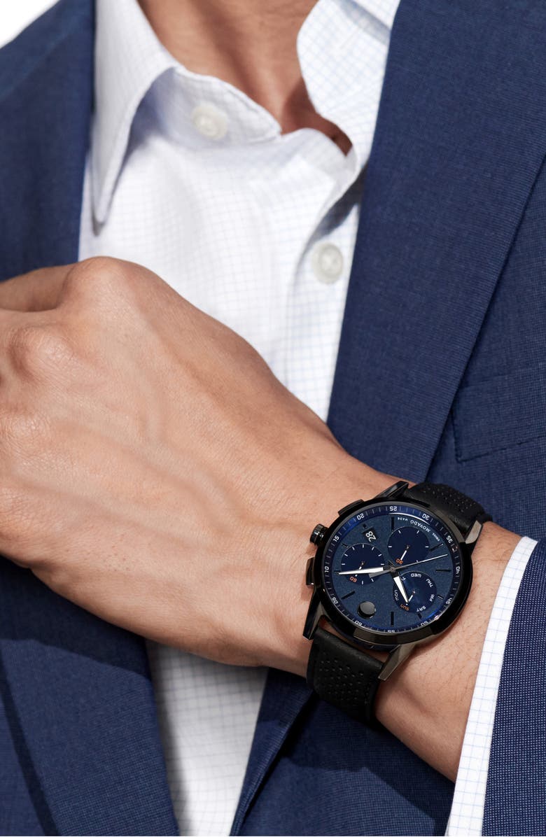 Movado Museum Chronograph Leather Strap Watch, 43mm, Alternate, color, 