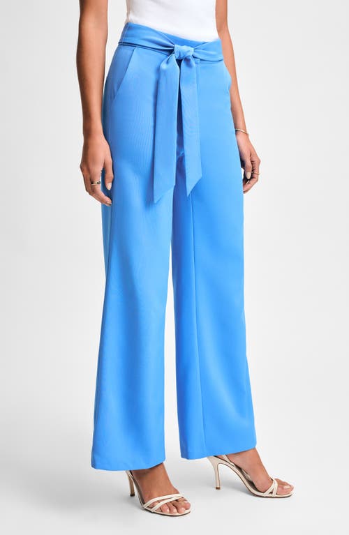 Isaac Mizrahi New York Cady Wide Leg Pants With Tie Waist In French Blue