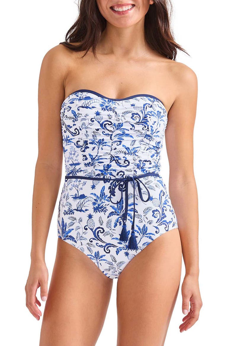 Terrazon Tile Strapless One-Piece Swimsuit, Main, color, MOUNTAIN BLUEBELL