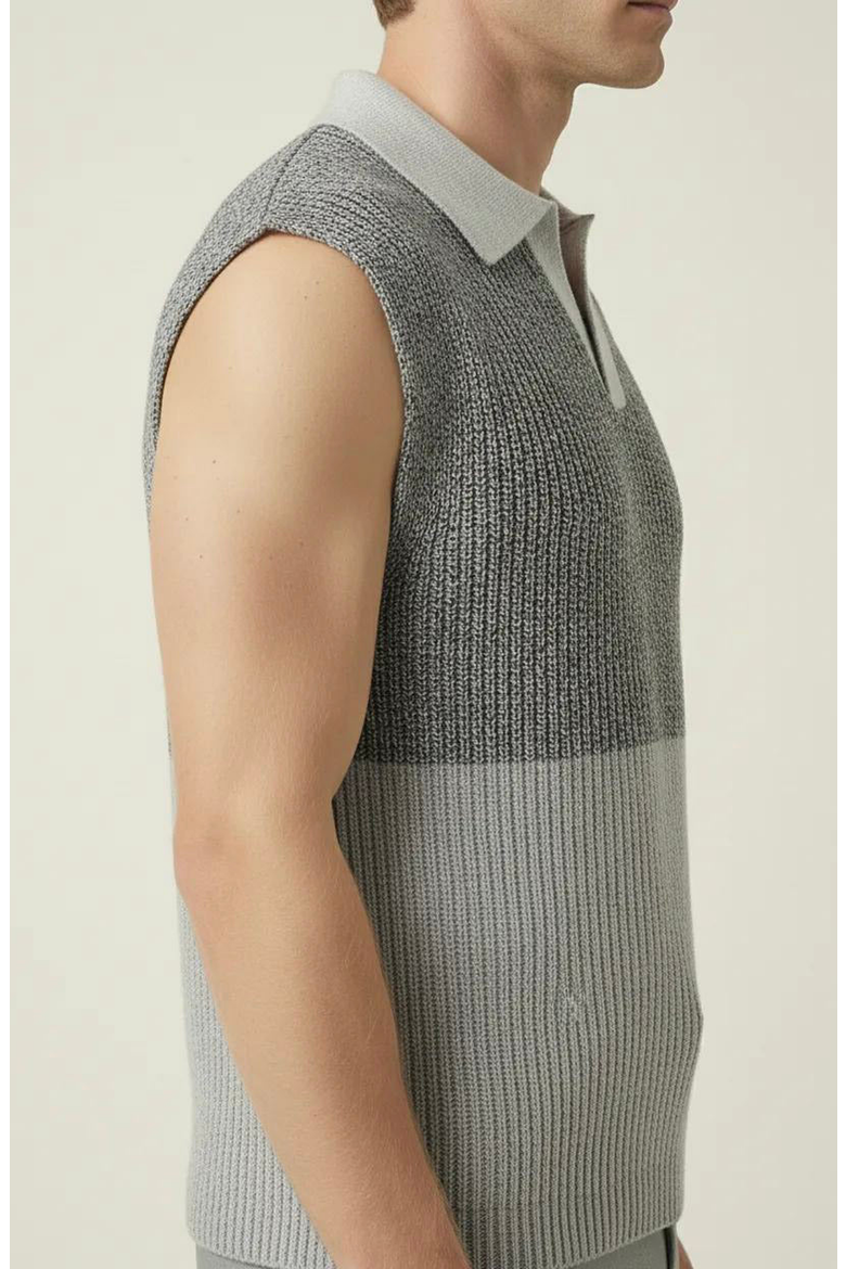 Colorblock Polo Collar Knit Vest, Alternate, color, Light Grey / Charcoal