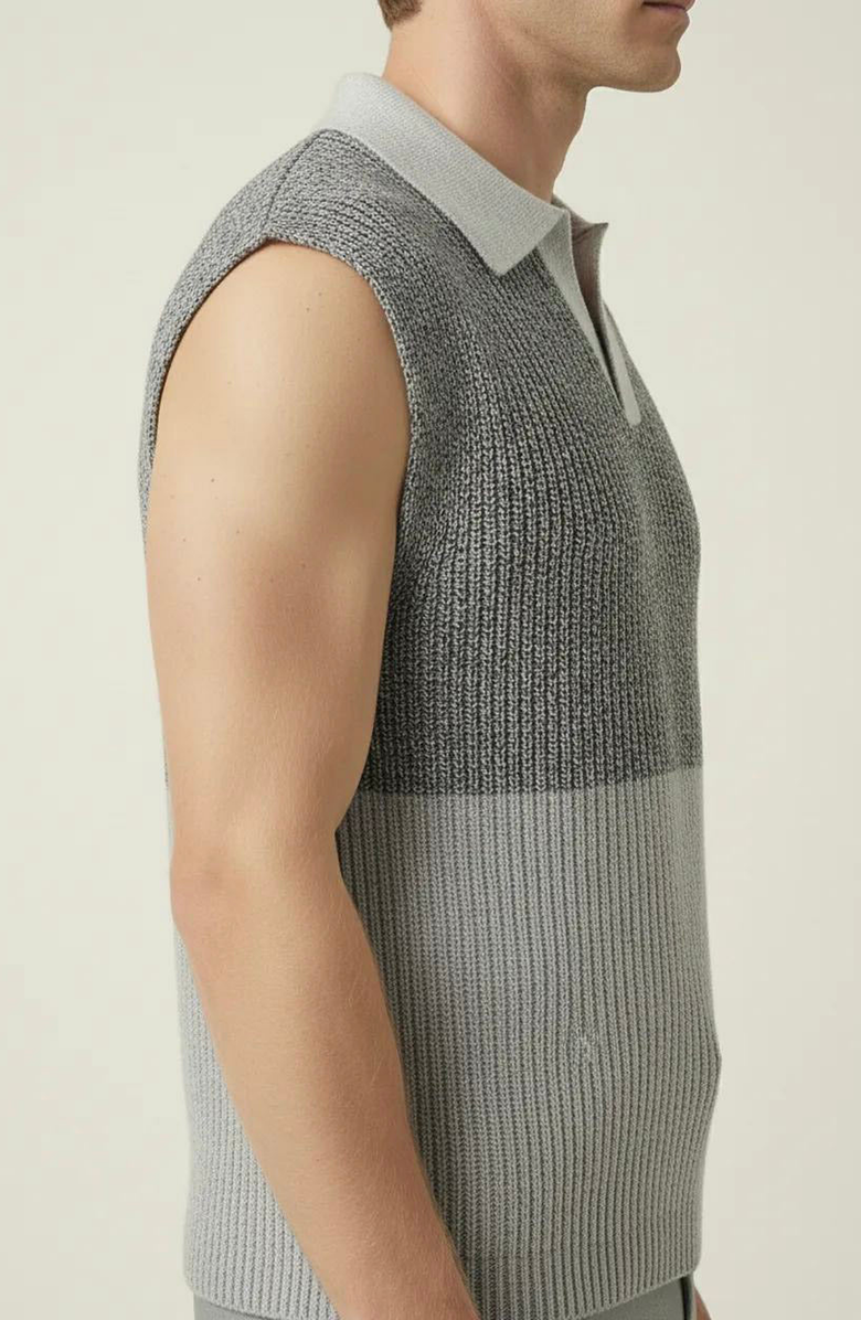 Modenaire Colorblock Polo Collar Knit Vest, Alternate, color, Light Grey / Charcoal