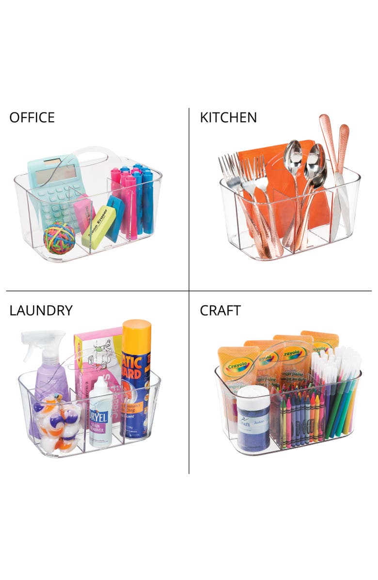mDesign Small Plastic Storage Caddy Tote for Desktop Office Supplies - Clear, Alternate, color, Clear