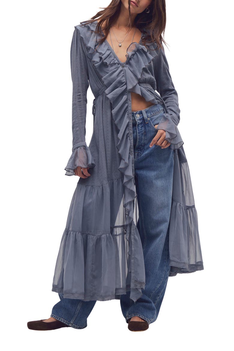 Isla Ruffle Long Sleeve Midi Dress, Alternate, color, STONE VALLEY