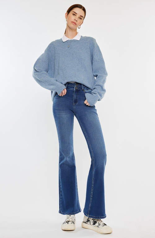 Kancan Vida High Rise Flare Jeans In Dark Wash