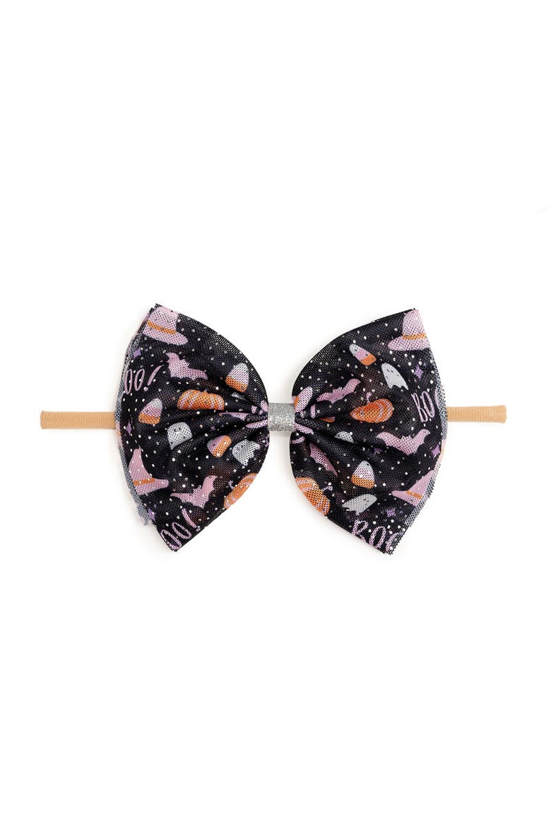Boo Halloween Tulle Bow Baby Headband, Main, color, Black