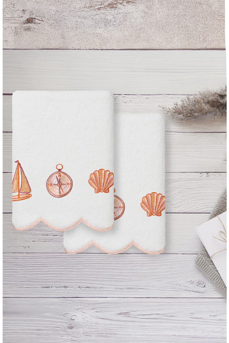 Sea Joy Scallop Pack of 2 Hand Towels, Alternate, color, WHITE/ PINK