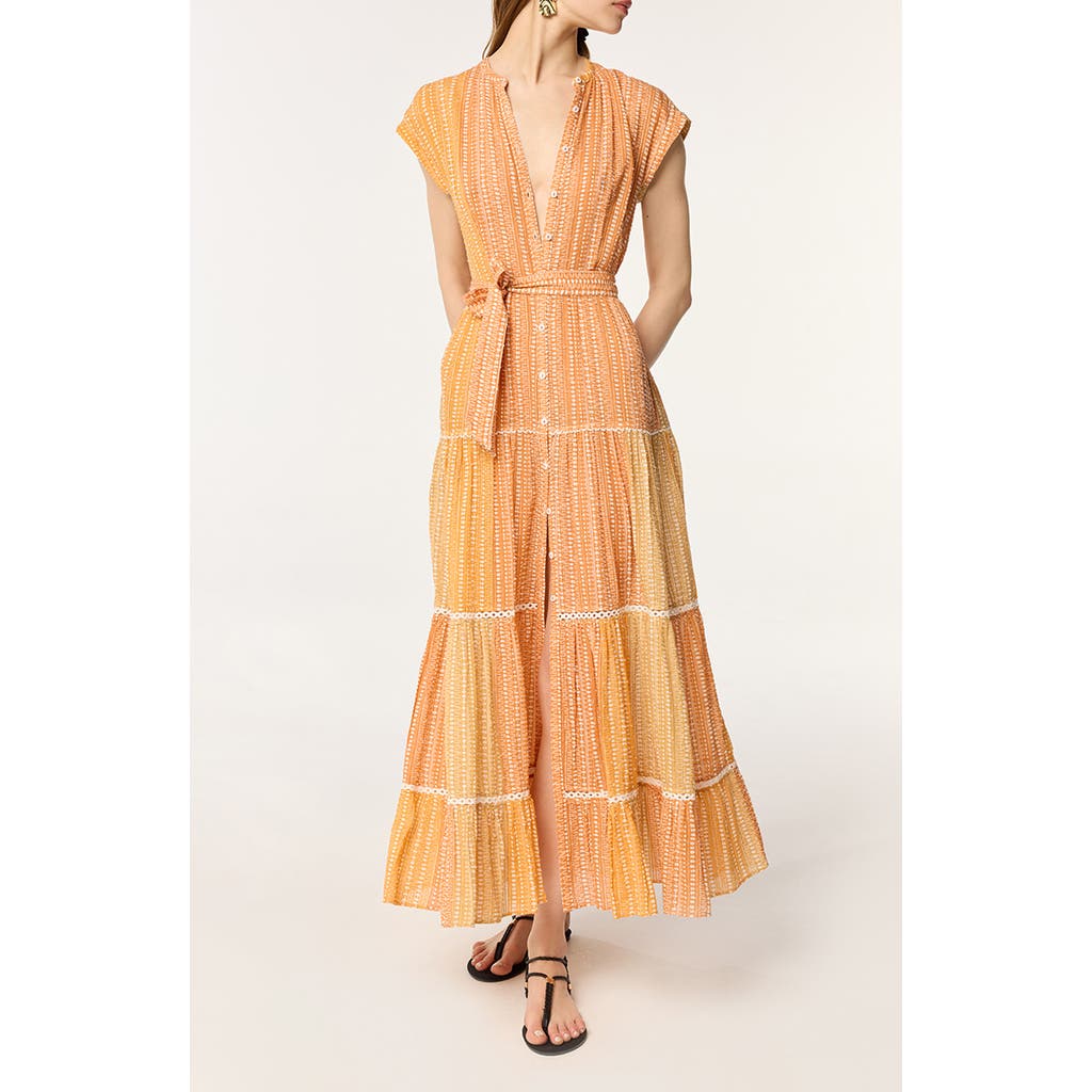 Poupette St Barth Kora Stripe Tie Waist Tiered Cover-Up Maxi Dress in Orange Shona  product