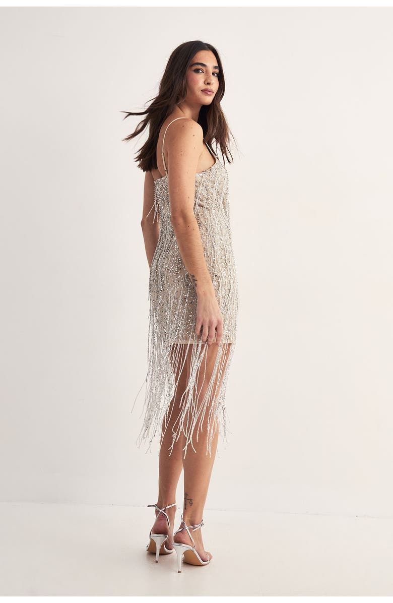 NASTY GAL Beaded Tassel Mini Dress, Alternate, color, Silver