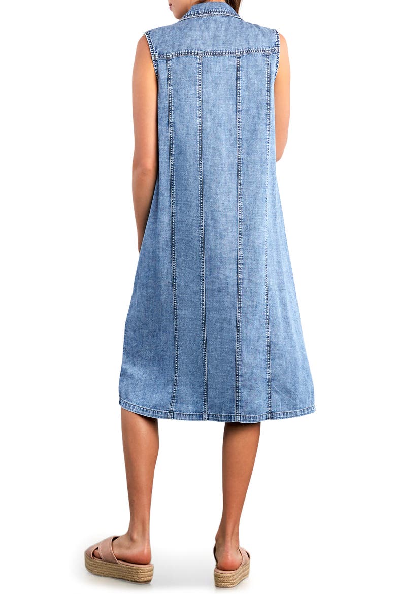 Seamed Sleeveless Denim Midi Shirtdress, Alternate, color, FADED BLU DENIM