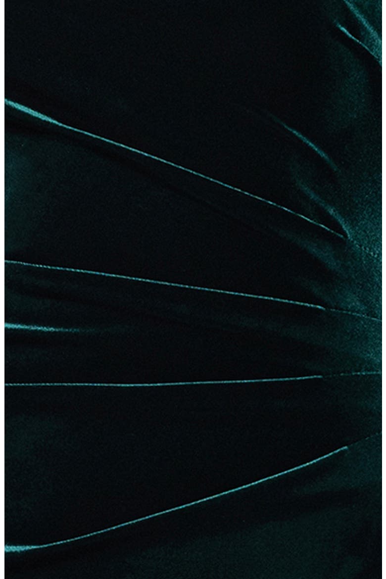 One-Shoulder Ruffle Stretch Velvet Gown, Alternate, color, HUNTER