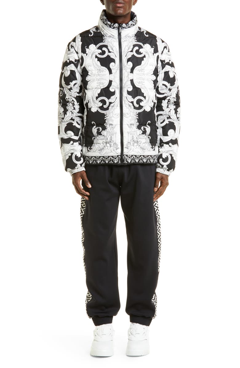 Versace Men's Silver Baroque Puffer Jacket, Alternate, color,