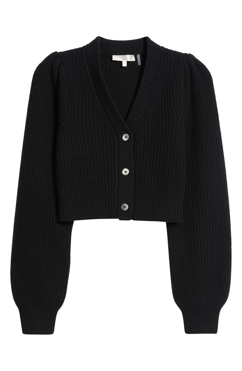 LoveShackFancy Avignon Wool & Cashmere Crop Cardigan, Alternate, color, Black