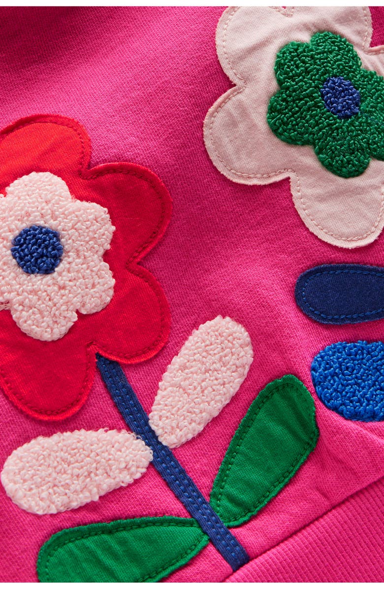 Mini Boden Kids' Floral Appliqué Cotton Graphic Sweatshirt, Alternate, color, Raspberry Pink Flowers