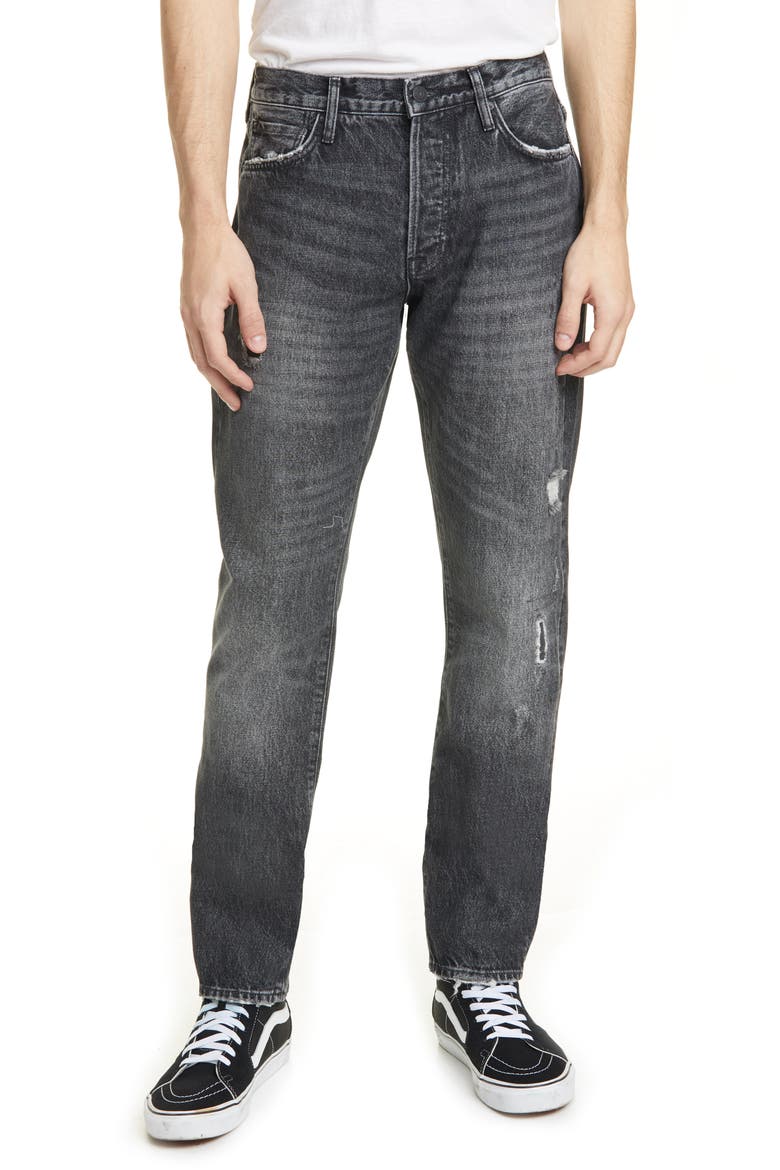Ripped Straight Coal Repair Jeans, Main, color, BLACK DESTROYED