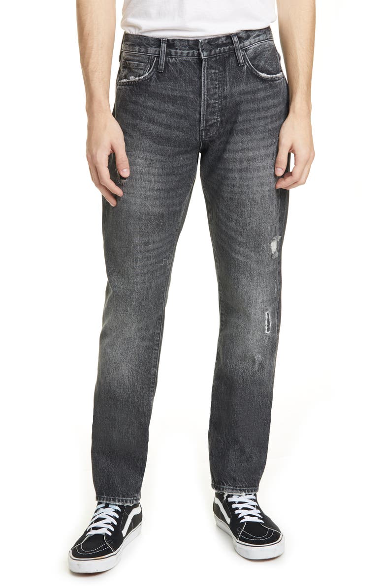 Ovadia Ripped Straight Coal Repair Jeans, Main, color, 
