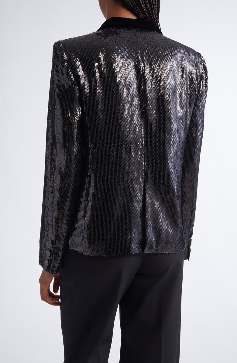 Emporio Armani Sequin Double Breasted Blazer, Alternate, color, Solid Black