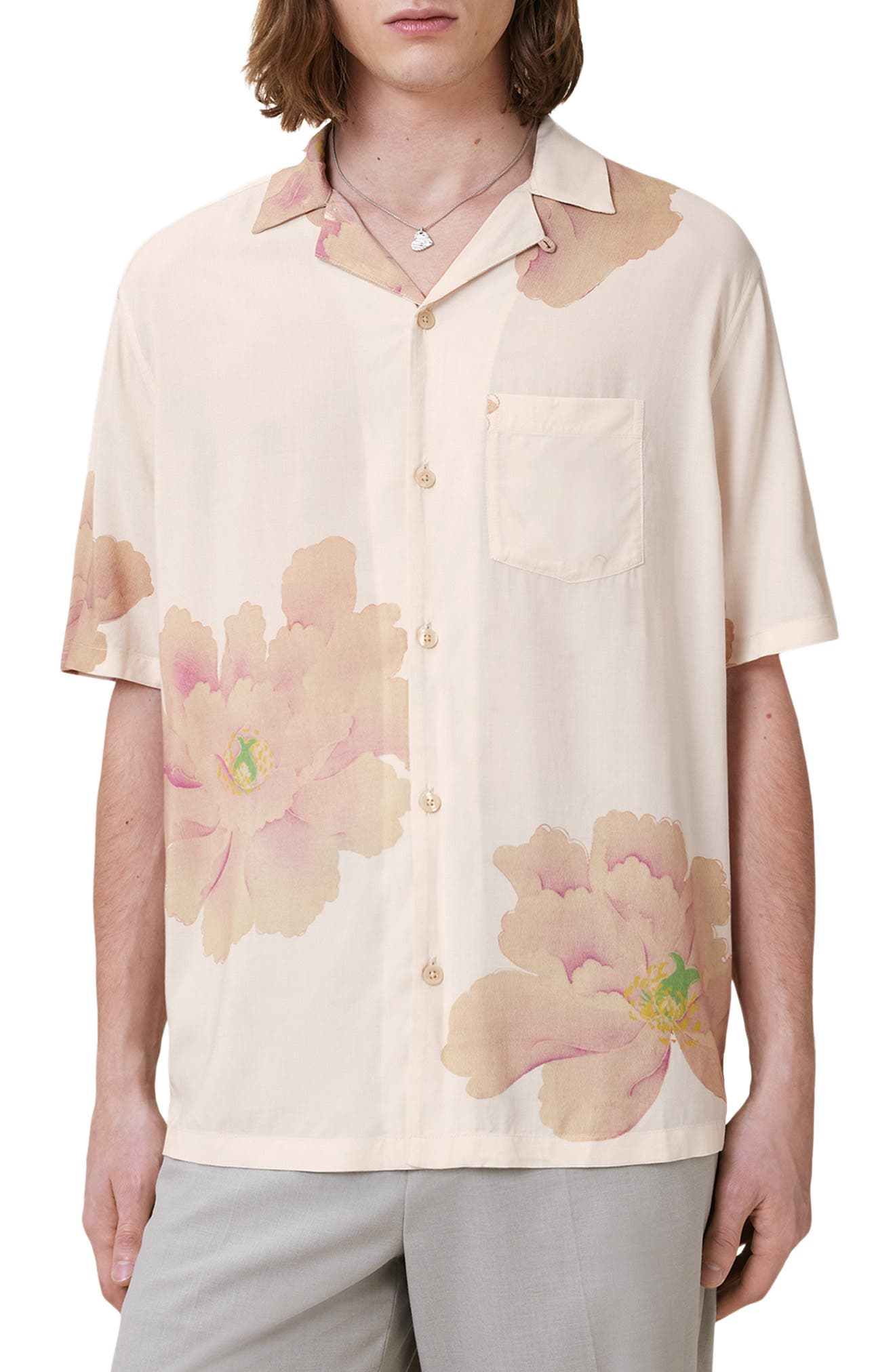 AllSaints Peony Short Sleeve Camp Shirt
