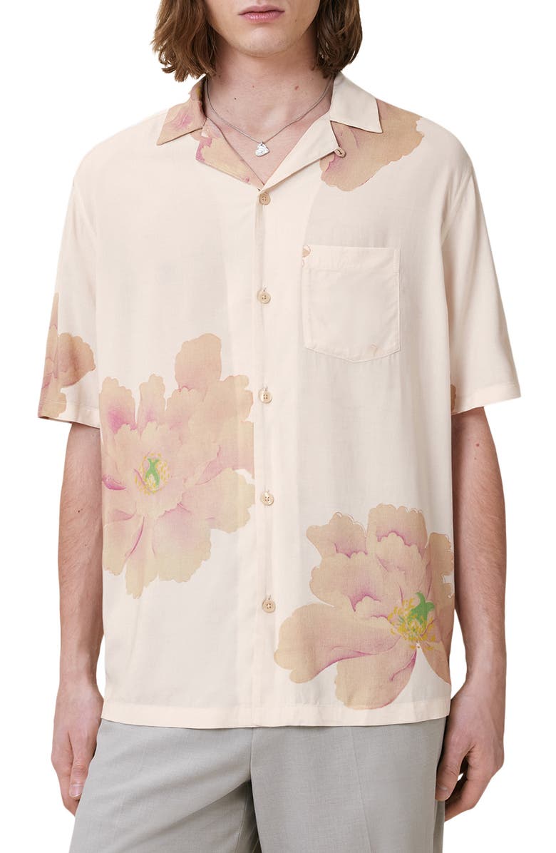 AllSaints Peony Short Sleeve Camp Shirt, Main, color, Ecru White