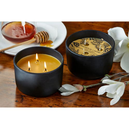 Tag Magnolia Honey Beeswax Scented Candle Black Glass Container In Black