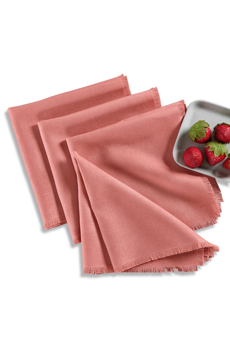 Linen Dinner Napkins Set of 4, 20 x 20" - Fringe, Main, color, Dusty Rose