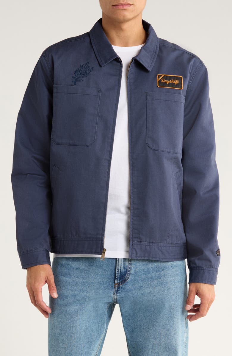 RVCA x Kevin 'Spanky' Long Dayshift Twill Garage Jacket, Main, color, Moody Blue