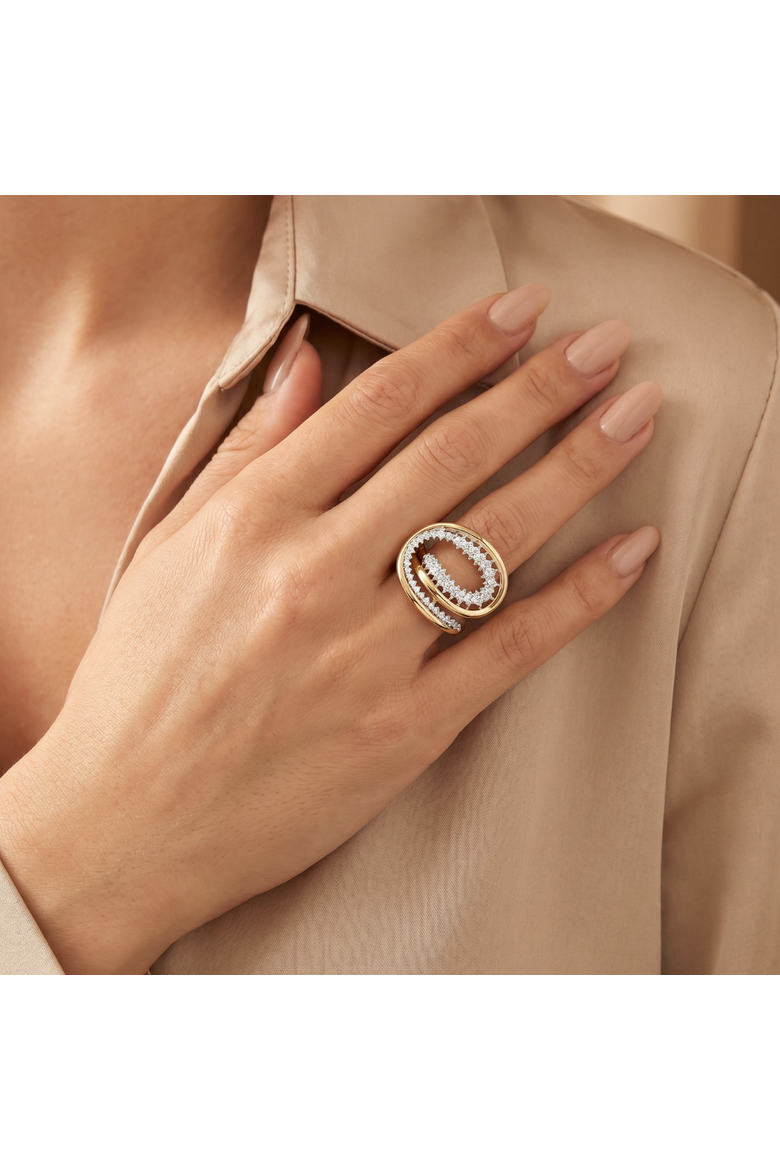 Pavé Crossover Statement Ring, Alternate, color, Gold